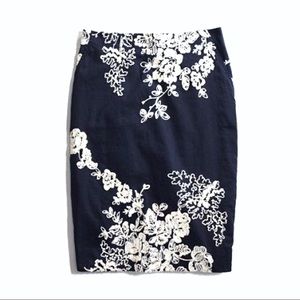 J. Crew Floral Embroidered Mirabel Pencil Skirt 0
